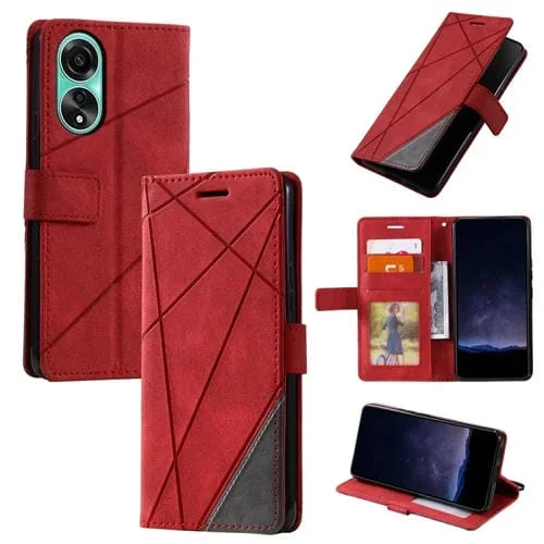 Para Oppo A38 4G Skin Feel Empalme Funda de Cuero para Teléfono (Rojo)