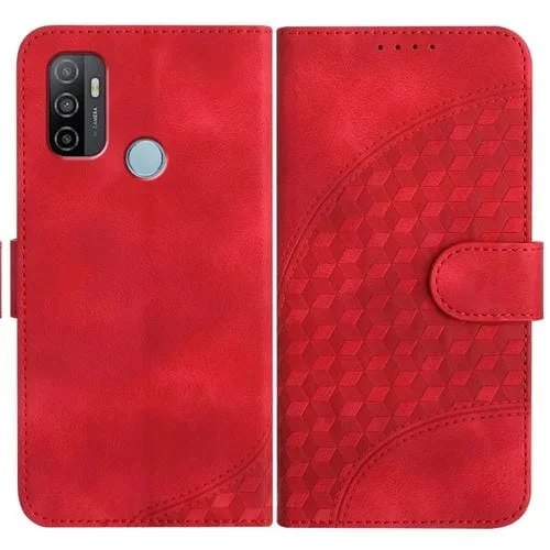Para Oppo A53 4G / A32 4G / A53S 4G / A33 4G Yx0060 Funda de Cuero para Teléfono con Relieve y Cabeza de Elefante con Cordón (Rojo)