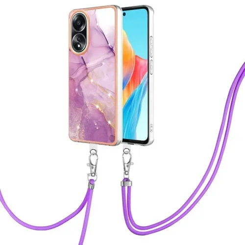 Para Oppo A58 4G Caja de Teléfono Imd de Doble Cara de Mármol Galvanizado con Cordón (Púrpura 001)