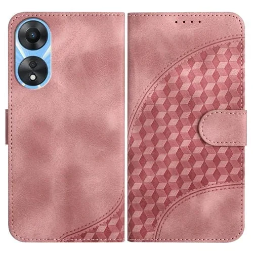 Para Oppo A58 4G Yx0060 Funda de Cuero para Teléfono con Relieve y Cabeza de Elefante con Cordón (Rosa)
