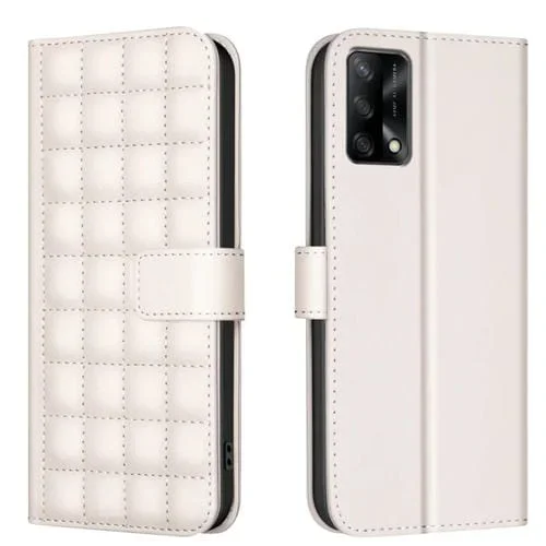 Para Oppo A74 4G / F19 4G Funda de Cuero para Teléfono con Textura Cuadrada (Beige)