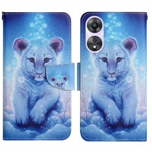 Para Oppo A78 4G Funda de Cuero para Teléfono con Patrón de Dibujo Coloreado (Pequeño Leopardo)