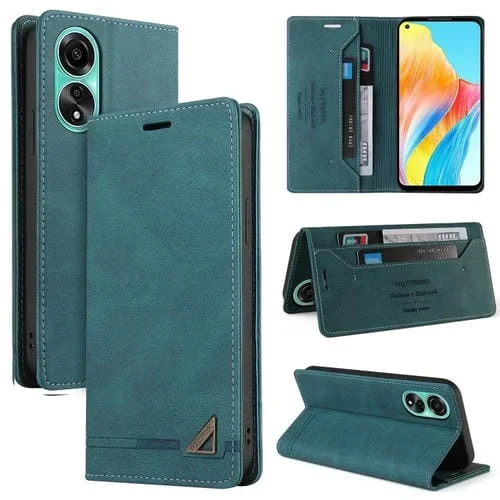 Para Oppo A78 4G Skin Feel Funda de Cuero con Tapa Horizontal con Cepillo Antirrobo y Soporte (Azul)