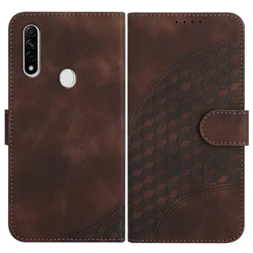 Para Oppo A8 / A31 Yx0060 Funda de Cuero para Teléfono con Relieve y Cabeza de Elefante con Cordón (Café)