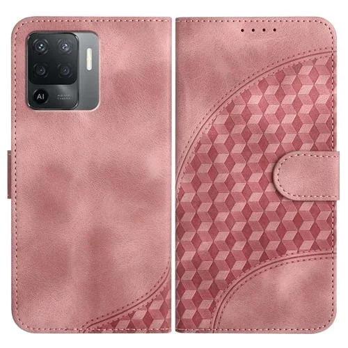 Para Oppo A94 4G/F19 Pro 4G/Reno5 F 4G/Reno5 Lite Yx0060 Funda de Cuero para Teléfono con Relieve y Cabeza de Elefante con Cordón (Rosa)