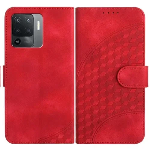 Para Oppo A94 4G/F19 Pro 4G/Reno5 F 4G/Reno5 Lite Yx0060 Funda de Cuero para Teléfono con Relieve y Cabeza de Elefante con Cordón (Rojo)