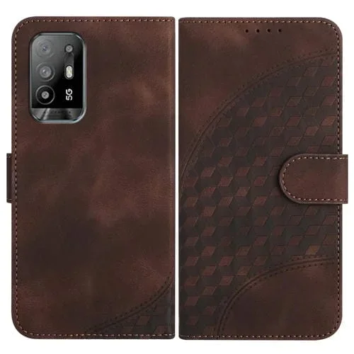 Para Oppo A94 5G / F19 Pro / F19 Pro + 5G / A94 4G Yx0060 Funda de Cuero para Teléfono con Relieve y Cabeza de Elefante con Cordón (Café)