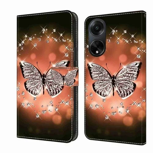 Para Oppo A98 5G Crystal 3D Funda Protectora de Cuero para Teléfono a Prueba de Golpes (Mariposa de Cristal)