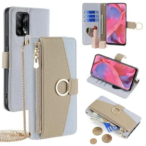 Para Oppo F19 / A74 4G Funda para Teléfono de Cuero con Textura Litchi Cruzada (Azul)