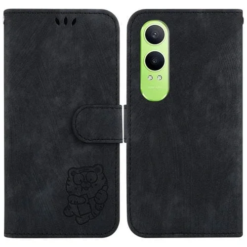 Para Oppo K12X Little Tiger Funda de Cuero En Relieve para Teléfono (Negro)