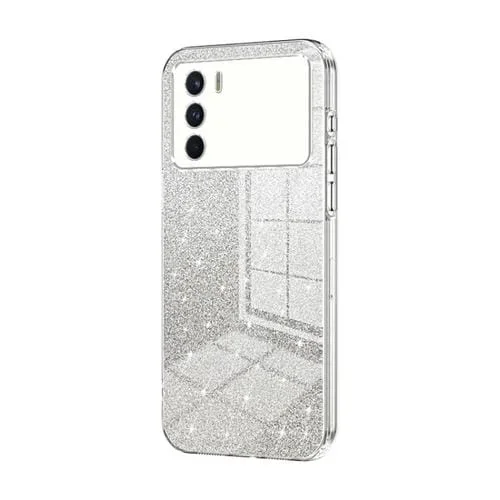 Para Oppo K9 Pro Estuche para Teléfono Galvanizado con Polvo de Brillo Degradado (Transparente)