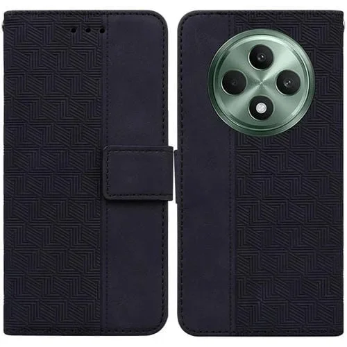Para Oppo Reno12 F 5G Funda de Teléfono de Cuero con Relieve Geométrico (Negro)