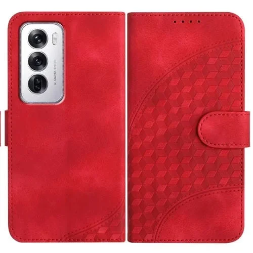 Para Oppo Reno12 Global Yx0060 Funda de Cuero para Teléfono con Relieve y Cabeza de Elefante con Cordón (Rojo)
