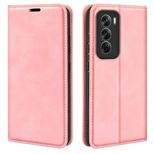 Para Oppo Reno12 Pro 5G Funda de Teléfono de Cuero con Succión Magnética de Piel Retro Global (Rosa)