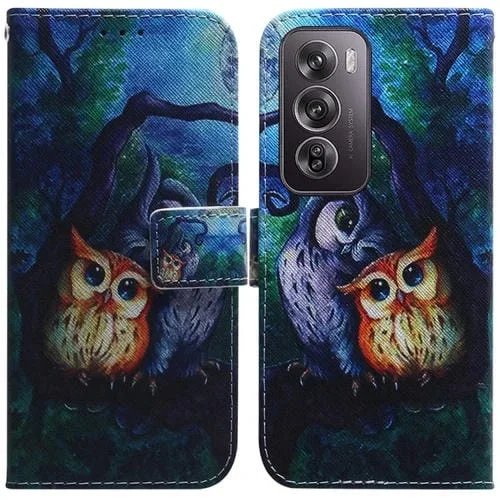 Para Oppo Reno12 Pro 5G Funda de Teléfono de Cuero con Tapa con Dibujo Coloreado Global (Búho de Pintura al Óleo)