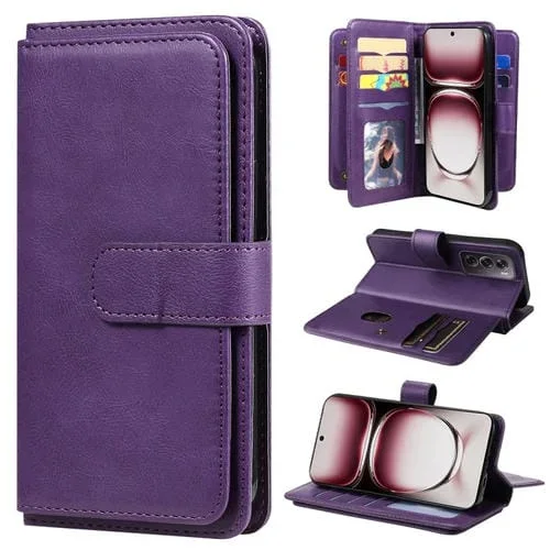 Para Oppo Reno12 Pro Global Multi-Function Wallet 10 Ranuras para Tarjetas Funda de Cuero para Teléfono (Violeta)