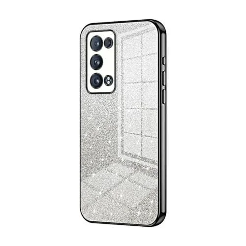 Para Oppo Reno6 Pro + Estuche para Teléfono Galvanizado con Polvo de Brillo Degradado (Negro)