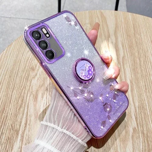 Para Oppo Reno6 Z Estuche para Teléfono con Todo Incluido con Anillo de Flor Inmortal con Brillo Degradado (Púrpura)