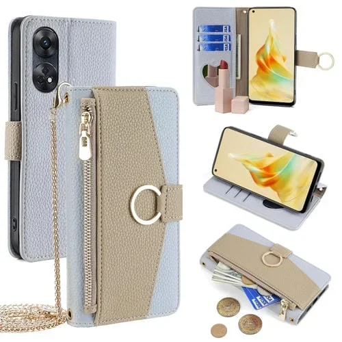 Para Oppo Reno8 T 4G Crossbody Litchi Texture Funda de Cuero para Teléfono (Azul)