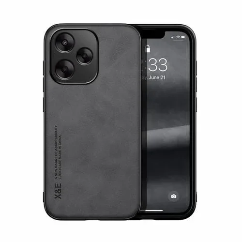 Para Redmi 13 4G Skin Feel Funda para Teléfono con Parte Trasera de Cuero Magnético (Gris Oscuro)