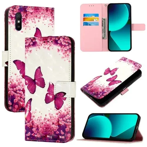 Para Redmi 9A / Redmi 9I / 9At Funda para Teléfono de Cuero con Tapa Horizontal con Pintura 3D (Mariposa Rosa)