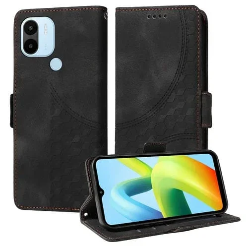 Para Redmi A1+ / A2+ Funda para Teléfono de Cuero Estrellado con Rombos En Relieve (Negro)