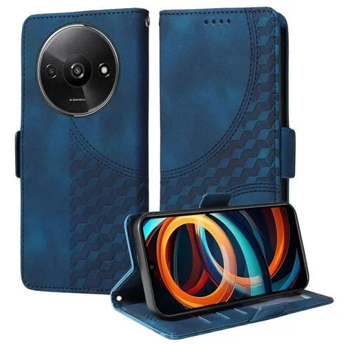 Para Redmi A3 4G Funda de Teléfono de Cuero Estrellado con Rombo En Relieve Global (Azul)