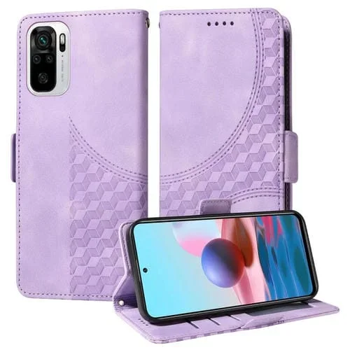 Para Redmi Note 10 4G India Funda para Teléfono de Cuero Estrellado con Rombos En Relieve (Púrpura)