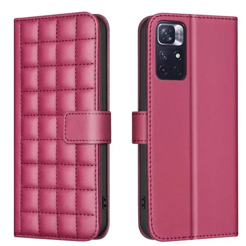 Para Redmi Note 11 / Note 11S Funda de Cuero para Teléfono con Textura Cuadrada (Rojo)