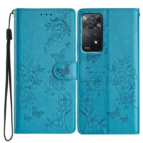 Para Redmi Note 11 Pro 5G Funda de Cuero para Teléfono con Mariposas y Flores Globales (Azul)