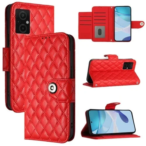 Para Redmi Note 11R / Note 11E Funda para Teléfono con Tapa de Cuero con Textura Rómbica y Cordón (Rojo)