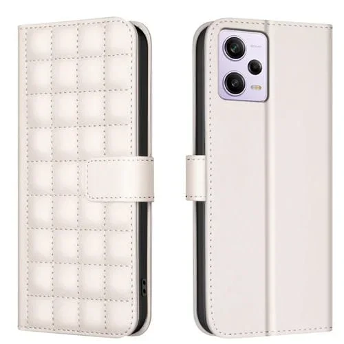 Para Redmi Note 12 Pro Funda de Cuero para Teléfono con Textura Cuadrada Global (Beige)
