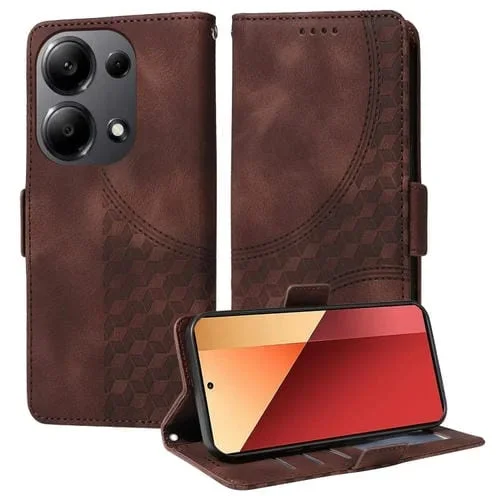 Para Redmi Note 13 4G Funda para Teléfono de Cuero Estrellado con Rombos En Relieve (Marrón)