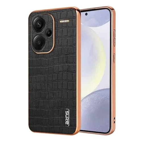 Para Redmi Note 13 Pro + 5G Azns Estuche para Teléfono con Textura de Cocodrilo y Marco Galvanizado (Negro)