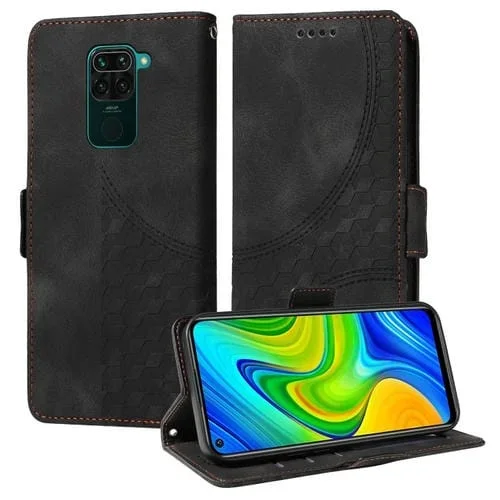 Para Redmi Note 9 4G Funda de Teléfono de Cuero Estrellado con Rombo En Relieve Global (Negro)