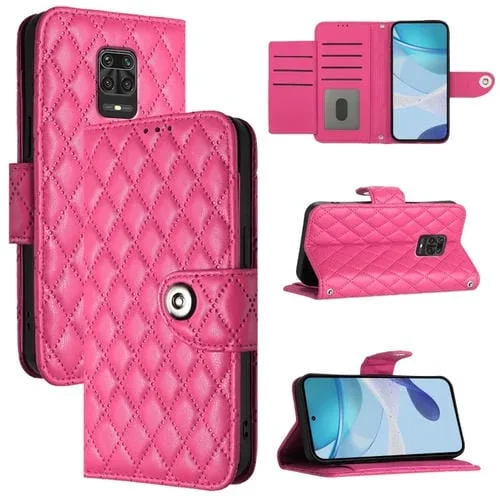Para Redmi Note 9S / Note 10 Lite Funda para Teléfono de Cuero con Tapa con Textura Rómbica y Cordón (Rojo Rosa)