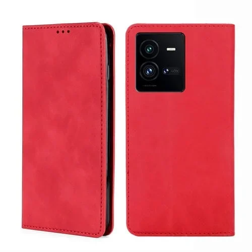Para Vivo Iqoo 10 Pro 5G Skin Feel Magnetic Horizontal Flip Leather Phone Case (Rojo)