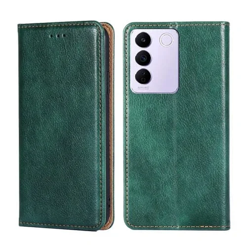 Para Vivo S16E Estuche para Teléfono de Cuero Magnético de Color Sólido con Aceite Brillante (Verde)
