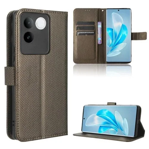 Para Vivo S17E Caja de Teléfono de Cuero con Textura de Diamante (Marrón)