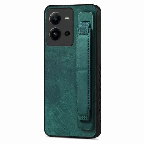 Para Vivo V25 Retro Muñequera Funda Trasera de Cuero para Teléfono (Verde)