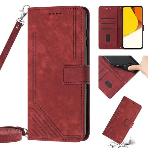 Para Vivo V25 / V25E / X80 Lite Skin Feel Stripe Pattern Funda de Cuero para Teléfono con Cordón (Rojo)