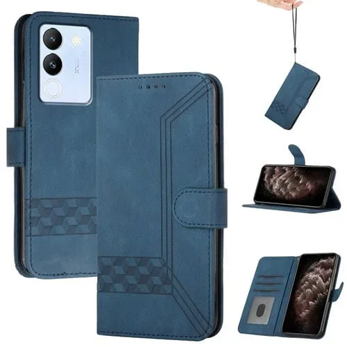 Para Vivo V29E 5G Global / Y200 5G Global Cubic Skin Feel Funda de Cuero con Tapa para Teléfono (Azul)