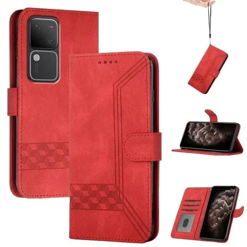 Para Vivo V30 5G Global / V30 Pro 5G Global Cubic Skin Feel Funda de Cuero con Tapa para Teléfono (Rojo)