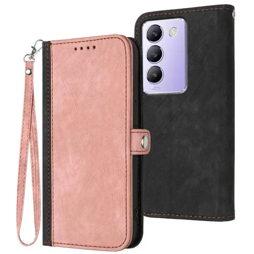 Para Vivo V30 Lite 5G India / T3 5G Idn Hebilla Lateral Correa de Mano Doble Funda de Cuero para Teléfono (Rosa)