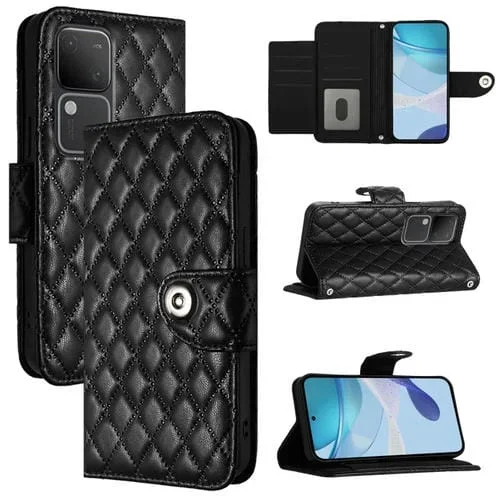 Para Vivo V30 / V30 Pro Funda para Teléfono de Cuero con Tapa con Textura Rómbica y Cordón (Negro)