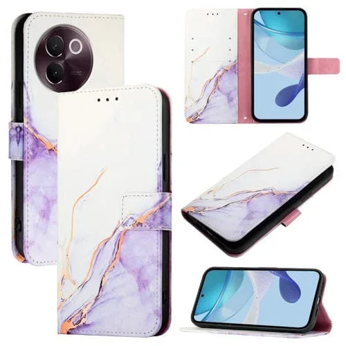 Para Vivo V30E 5G Global Pt003 Funda para Teléfono de Cuero con Tapa con Patrón de Mármol (Blanco y Morado)