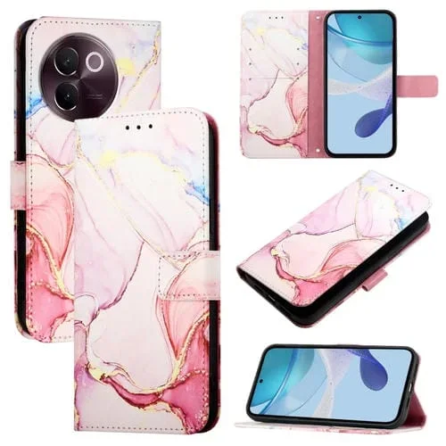 Para Vivo V30E 5G Global Pt003 Funda para Teléfono de Cuero con Tapa con Patrón de Mármol (Oro Rosa)
