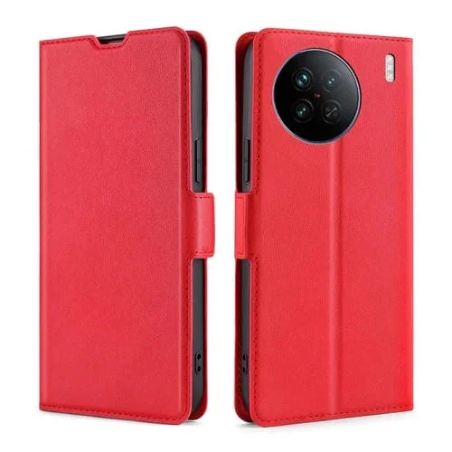 Para Vivo X90 Estuche para Teléfono de Cuero con Tapa Horizontal y Hebilla Lateral de Voltaje Ultrafino (Rojo)