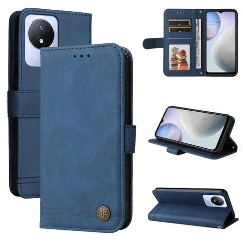 Para Vivo Y02 4G Skin Feel Life Tree Metal Button Funda de Cuero para Teléfono (Azul)