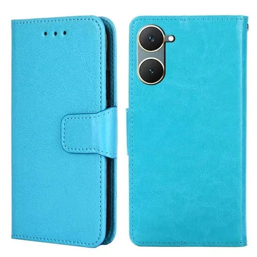 Para Vivo Y03 4G Funda de Cuero con Textura de Cristal (Azul Cielo)